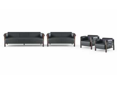 Sitzmöbel 3-Sitzer 2-Sitzer Couch Sofas Ledersofas Set Sessel Schwarz