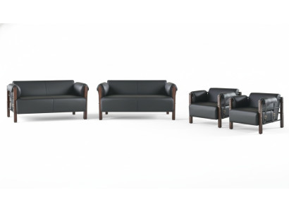 Ledersofas Couch 2-Sitzer Sofas Sofas Sessel Schwarz Modern Leder Holz