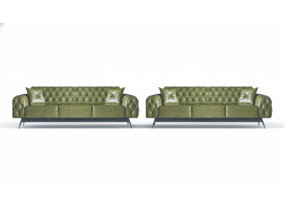 Sofagarnituren Chesterfield Sofa-Set 3-Sitzer Sofas Grün Klasssich Kissen