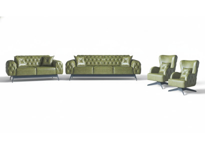 Chesterfield Polster 3-Sitzer 2-Sitzer Sessel Grün Set Klassisch Leder 4tlg.