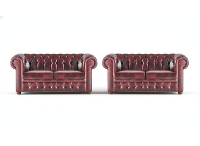 Ledersofas Chesterfield Knöpfen Couch 2-Sitzer Bordeaux Klassisch Sofas