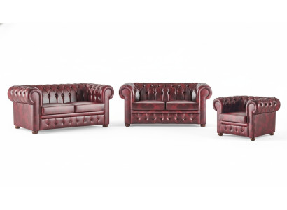 Ledersofas Chesterfield Sofas 2-Sitzer Sessel Bordeaux Klassisch Leder