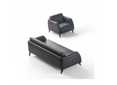Ledersofas Set 3-Sitzer Sessel Schwarz Couch Modern Sofa-Set Sitzmöbel