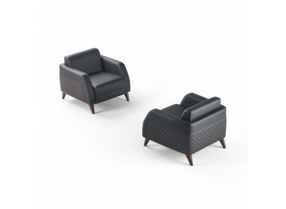 Leder Sessel Set Schwarz Lehnsessel Holz 1-Sitzer Modern Polster Weiche