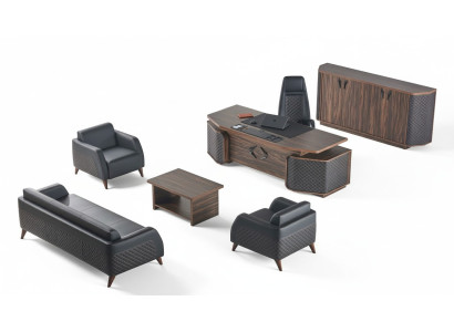 Arbeitszimmer-Set Komplett Sofas Schreibtisch Sideboard Büro Couch Leder