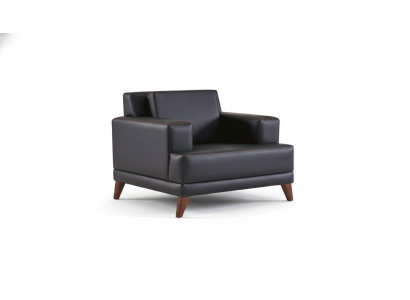 Sessel Schwarz Polster Modern Kissen Arbeitszimmer Wohnzimmer Leder Holz