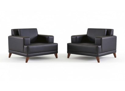 Lehnsessel Leder Sessel Schwarz Modern Polster Kissen 1-Sitzer Holz