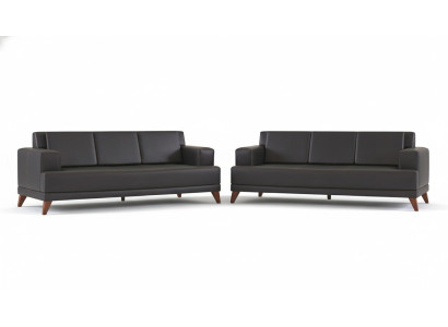 Ledersofas Modern Couch 3-Sitzer Schwarz Polster Kissen Leder Holz