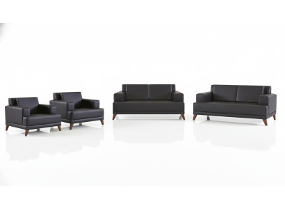 Sitzmöbel Set 2-Sitzer Sessel Schwarz Ledersofas Modern Sofa-Set Polster