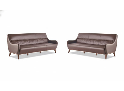 Sofa-Set Leder Holz 3-Sitzer Ledersofas Sofas Braun Klassisch Couch