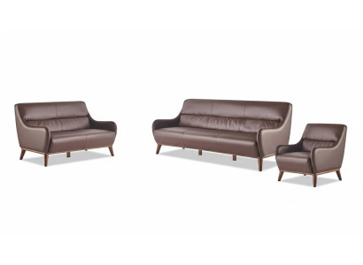 Komplett Sofa-Set 3-Sitzer 2-Sitzer Sessel Braun Klassisch Couch Leder