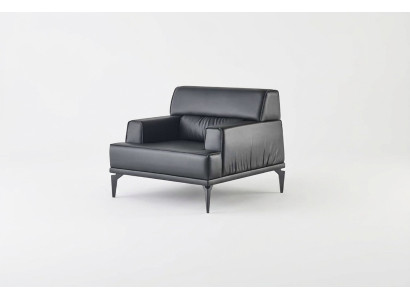 Sessel Lehnsessel Schwarz Leder Weiche Vierseitig Modern Edelstahl Holz