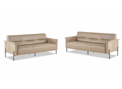 Ledersofas 3-Sitzer Edelstahl Beige Modern Edelstahl Couch Leder Holz