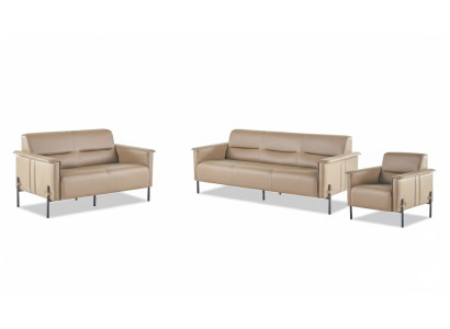 Sitzmöbel Beige Sofagarnitur Set 3-Sitzer 2-Sitzer Sessel Leder Modern