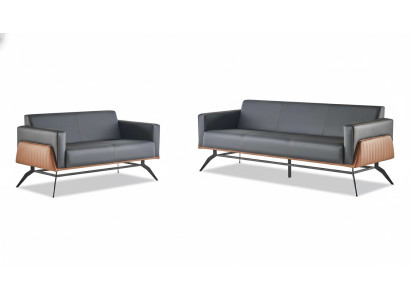 Sofa-Set Schwarz Braun Ledersofas Sitzmöbel 3-Sitzer 2-Sitzer Couches