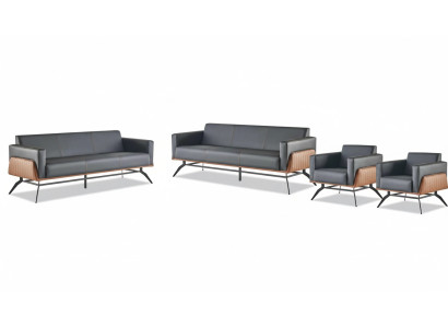 Moderner Ledersofa-Set 3-Sitzer Sessel Schwarz Braun Sofa-Set Couch Leder