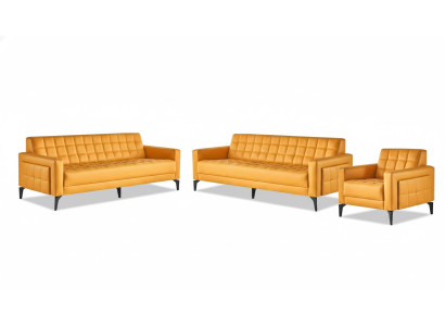 Komplett Set Sofas Modern Ledersofas 3-Sitzer Sessel Couch Leder Edelstahl