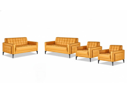 Sitzmöbel Chesterfiedl Gelb 2-Sitzer Sessel Ledersofas Modern Edelstahl