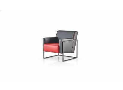 Lehnsessel Schwarz Rot Sessel Leder Modern Edelstahl Holz 1-Sitzer