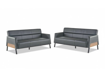 Ledersofas Sofa-Set 3-Sitzer Schwarz Modern Leder Edelstahl Couch Holz