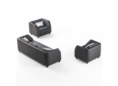 Ledersofas 3-Sitzer Sessel Schwarz Komplett Couch Modern Polster Kissen