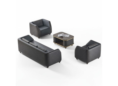 Sitzmöbel Leder 3-Sitzer Sessel Couchtisch Schwarz Braun Ledersofas