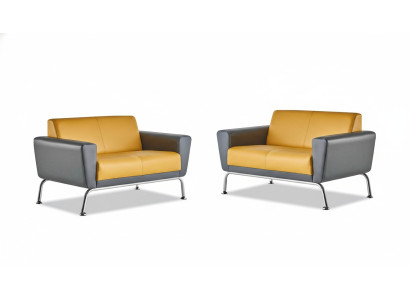 Ledersofas Sofa-Set 2-Sitzer Gelb Grau Edelstahl Modern Couch Komplett