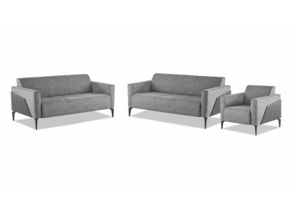 Modern Sofas Sofa-Set 3tlg 2x 3-Sitzer Sessel Grau Sofagarnitur Sitzmöbel