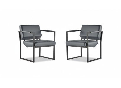 Bürostuhl Set Sessel Schwarz Lehnsessel Modern 1-Sitzer Leder Edelstahl