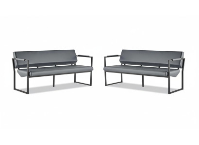 Ledersofas Set 3-Sitzer Schwarz Edelstahl Leder Modern Sofa-Set Couch