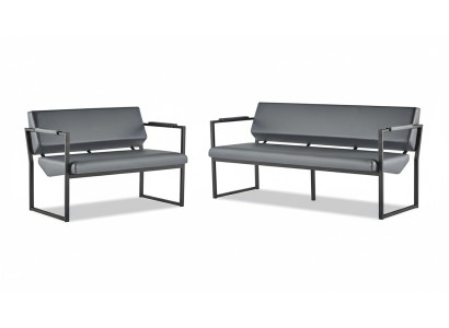 Ledersofas Set 3-Sitzer 2-Sitzer Schwarz Leder Modern Edelstahl Couch