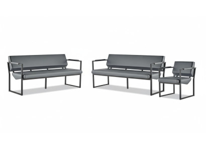 Komplett Büro Set Sofas 2-Sitzer Sessel Schwarz Ledersofas Modern Leder