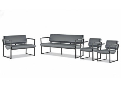 Komplett Set Sofas 3-Sitzer 2-Sitzer Sessel Schwarz Ledersofas Edelstahl
