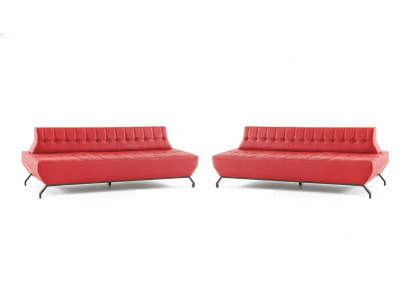 Sofa-Set Edelstahl Leder Chesterfield 2-Sitzer Sofas Leder Art Deco Rot