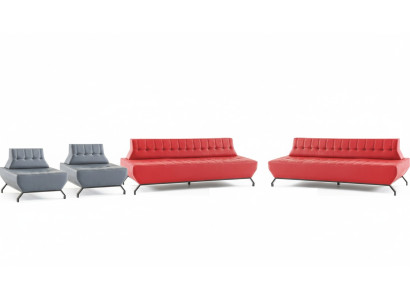Moderner Sofas Set Rot 3-Sitzer Grau Sessel Chesterfield Chesterfield