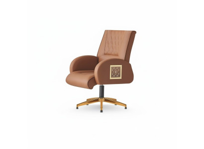Bürostuhl Braun Edelstahl Modern Leder Büro Arbeitszimmer 1-Sitzer Gold