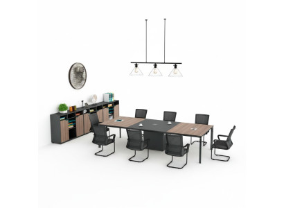 Komplettbüro Konferenztisch Schränke Bürotisch Schwarz Holz Büro 4tlg