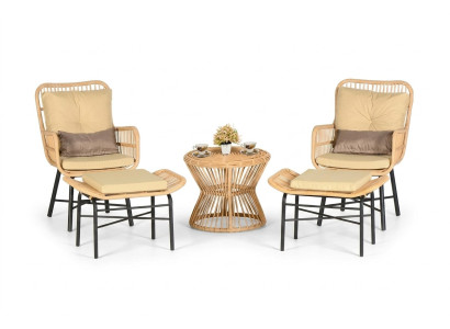 Set 5tlg Sessel Hocker Couchtisch Schaukelstuhl GartenMöbel Rattan Terrasse