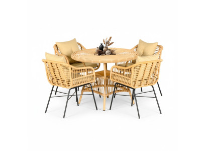 5 tlg. Hochwertiges Rattan Set Garten Möbel Essgruppe Esstisch Stühle Modern Lux