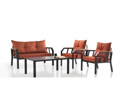 Gartenmöbel Sitzgruppe Sitzgruppe Sitzer Orange Couchtisch 3tlg Sofa