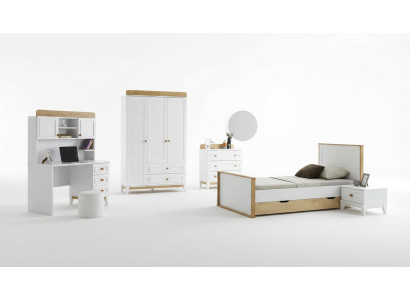 Garnitur Kinderzimmer Bett Kinderbett Kindermöbel Weiß Holz Set 5tlg