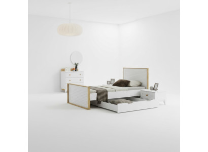 Garnitur Kinderzimmer Bett Kinderbett Kindermöbel Weiß Holz Set 3tlg