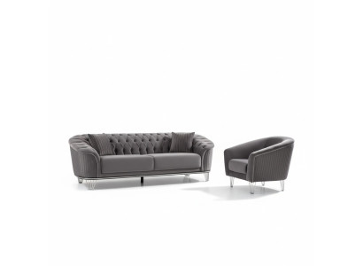 Sofagarnitur Wohnzimmer Dreisitzer Grau Couch Set Sofa 3 Sitzer Luxus Sessel