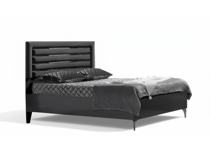 Doppelbett Bett Schlafzimmer 180сm Matratze Schwarz moderner Polsterbett Holz
