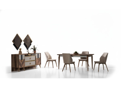 Esszimmer Set Tisch 4x Stuhle Sideboard Spiegel Luxus Essgruppen Modern 7tlg.