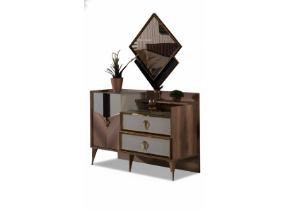 Schlafzimmer Set Schminktisch + Spiegel Kosmetiktisch Make-up Tisch Braun 2tlg.