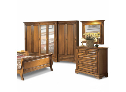 Schlafzimmer Möbel Kleiderschrank Stilvoller Kommode mit Spiegel Set 3tlg