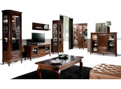 Klassische Komplette Wohnwand 2x Vitrine Holzmöbel Kommode Wohnzimmer Set 4tlg