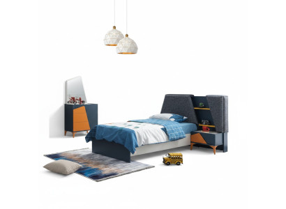 Jugendzimmer Set Blau Bett Nachttisch Kommode Kinder Top-Qualität Möbel Modern