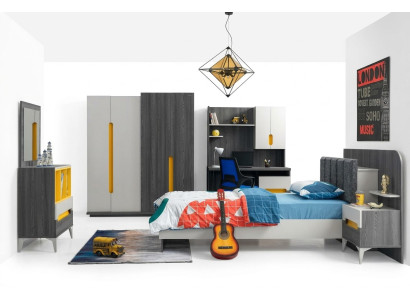 Grau Kinderzimmer Set Bett Nachttisch Kommode Kleiderschrank Schreibtisch
